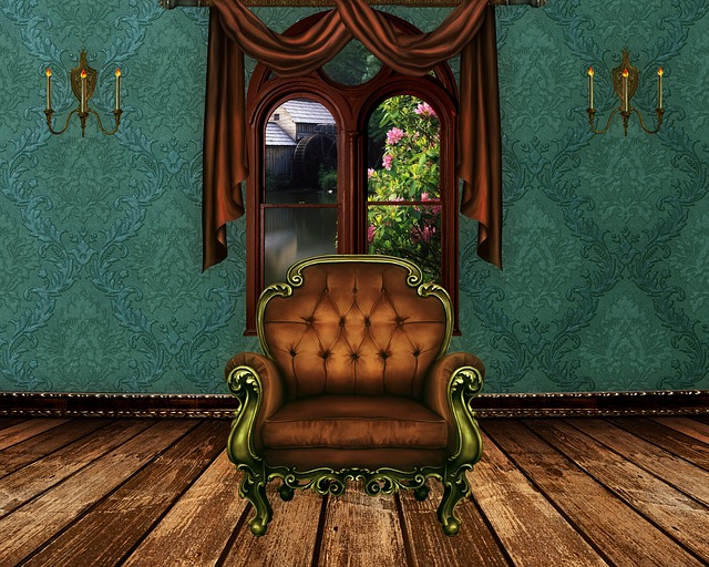 dřevěná podlaha pod křeslem